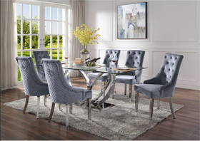 Finley Clear Glass & Mirrored Silver Finish Dining Room Set