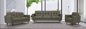 Radwan Pesto Green Leather 3-Piece Living Room Set