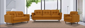 Radwan Pesto Camel Leather 3-Piece Living Room Set