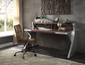 Brancaster Retro Brown Top Grain Leather & Aluminum Desk