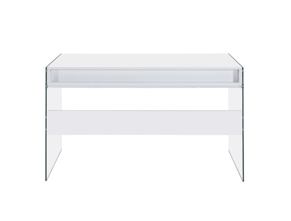 Dobrev 2-drawer Writing Desk Glossy White and Clear