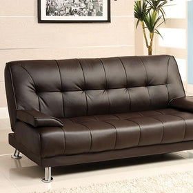 Beaumont Dark Brown/Chrome Leatherette Futon Sofa