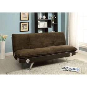 GALLAGHER Dark Brown/Chrome Futon Sofa w/ Bluetooth Speaker, Brown