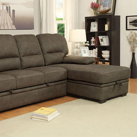 ALCESTER Brown Sectional w/ Sleeper, Ash Brown