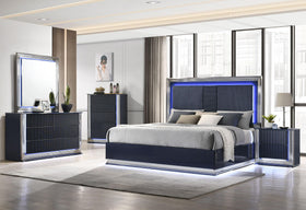 AVON/ASPEN NAVY BLUE KING BED GROUP AND VANITY SET WITH LED