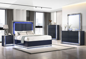 AVON/ASPEN NAVY BLUE QUEEN BED GROUP AND VANITY SET WITH LED