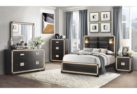 BLAKE BLACK/GOLD QUEEN BED GROUP WITH LAMPS
