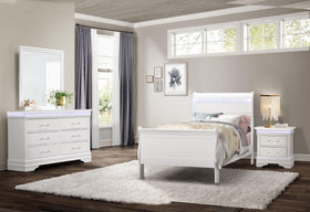 CHARLIE WHITE TWIN BED, DRESSER, MIRROR AND NIGHTSTAND