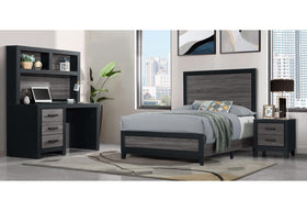 LISBON GREY/BLACK TWIN BED, DESK, NIGHTSTAND AND CHEST