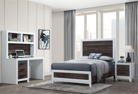 LISBON OAK/WHITE TWIN BED, DESK, NIGHTSTAND AND CHEST