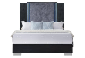 YLIME WAVY BLACK QUEEN BED WITH LED
