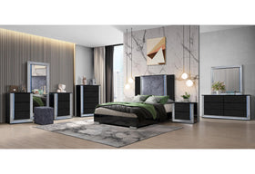 YLIME WAVY BLACK QUEEN BED GROUP WITH VANITY SET
