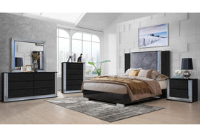 YLIME WAVY BLACK QUEEN BED GROUP