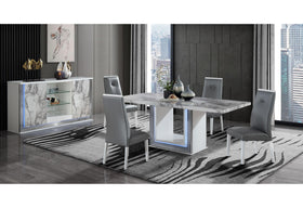 YLIME WHITE MARBLE DINING TABLE + YLIME GREY DC