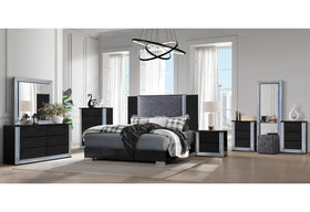 YLIME WAVY BLACK KING BED GROUP WITH VANITY SET