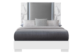 YLIME WHITE MARBLE QUEEN BED WITH LED