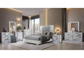 YLIME WHITE MARBLE KING BED GROUP WITH VANITY SET