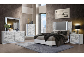 YLIME WHITE MARBLE QUEEN BED GROUP